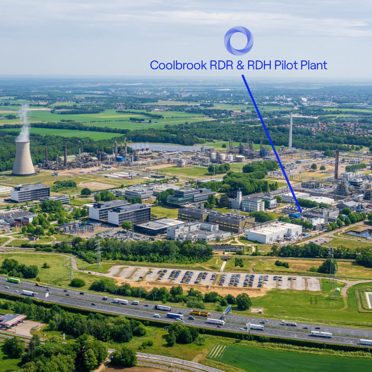 Aerial photo of Coolbrook pilot plant at Brightlands Chemelot Campus