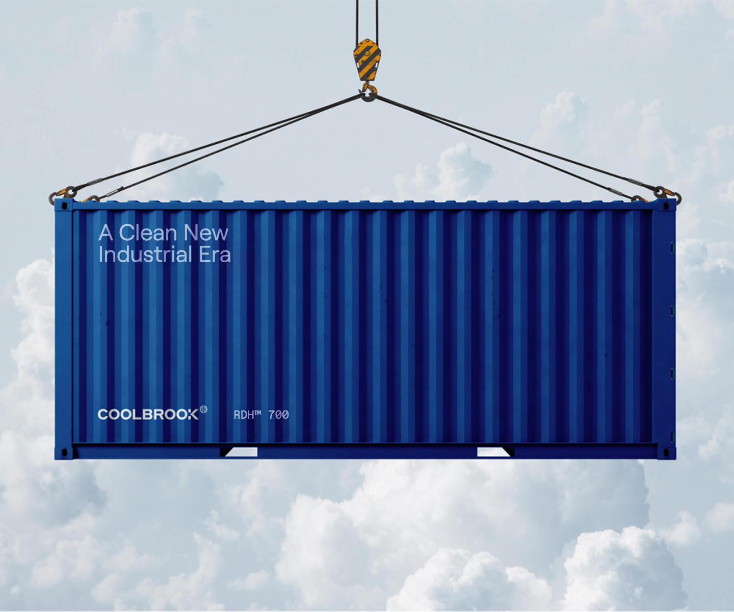 Container with text: A Clean New Industrial Era | Coolbrook